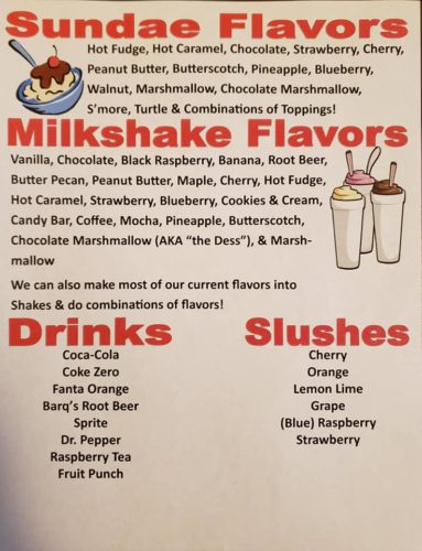 Menu | Forbush Drive In